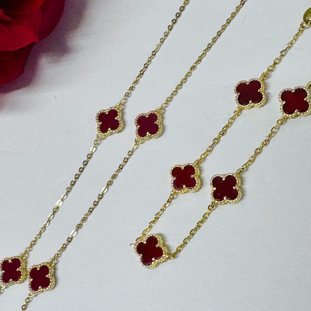 ❤️‍🔥SALE 14K/925S CUSTOM RED CARNELIAN CLOVER SET - Picture 11 of 12